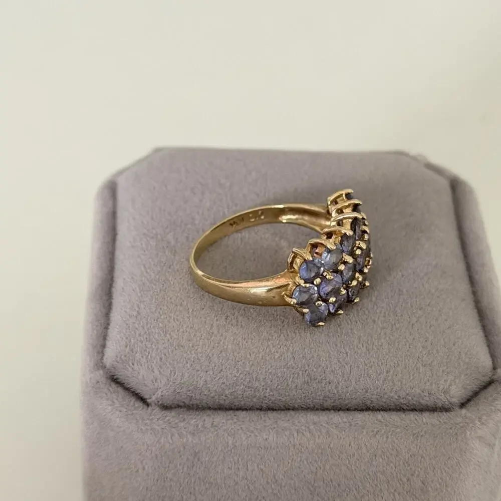 Clyde Duneier Designer 10K Yellow Gold Tanzanite Triple Row Ring Size 6